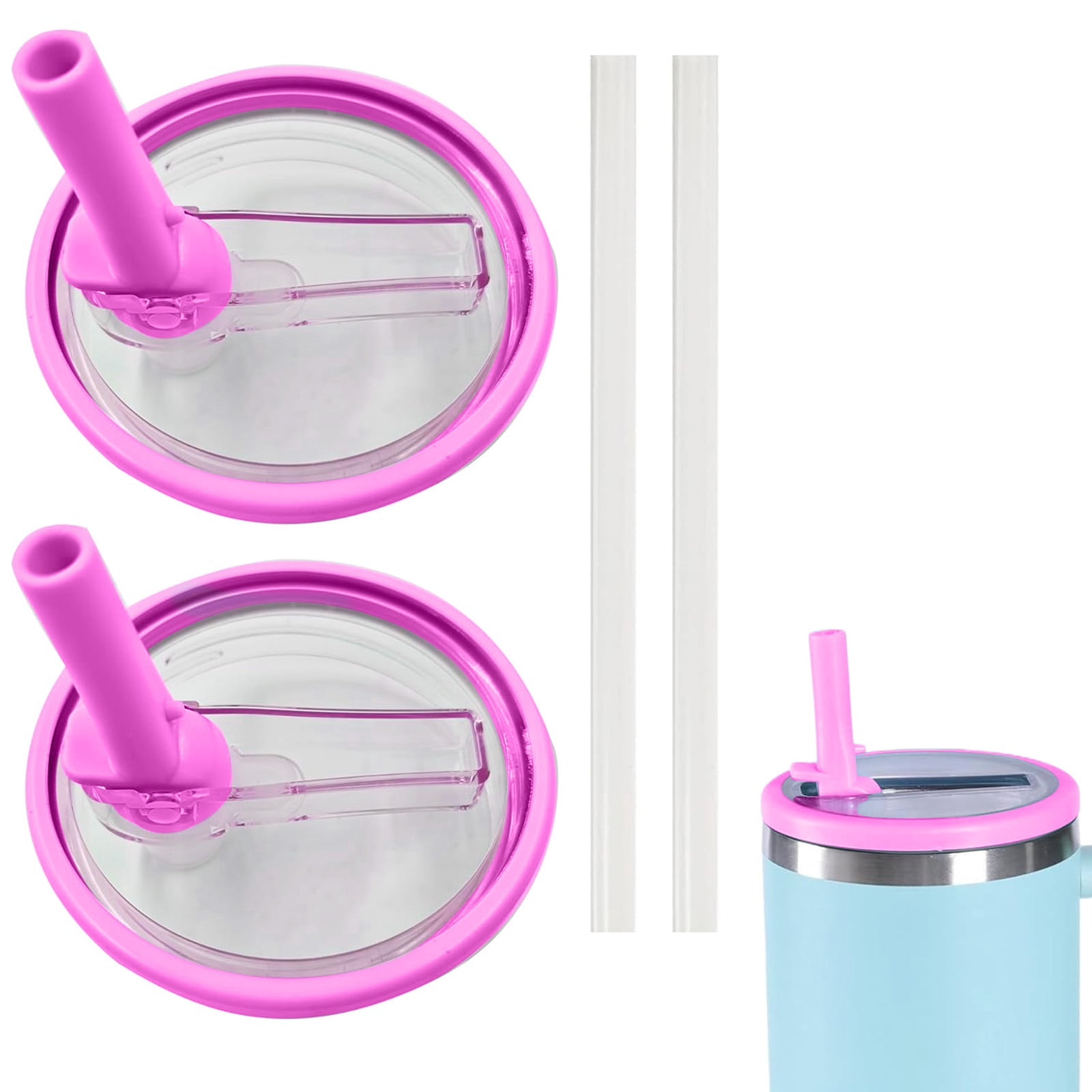 2-Pack 40 Oz Tumbler Replacement Lids - Flip Straw Lid, Leak-Proof, Handle Top, Fits Stanley Quencher (Light Pink)
