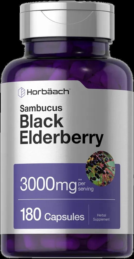 Black Elderberry Capsules 3000mg | 180 Pills | by Horbaach