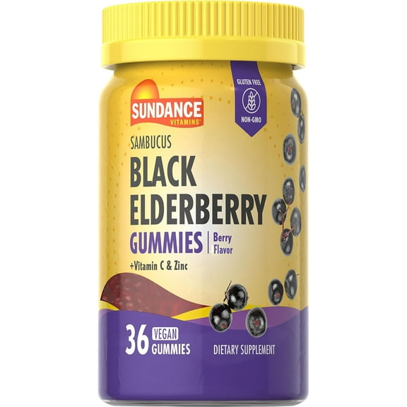 Black Elderberry Gummies | 36 Count | Berry Flavor | For Men and Women | by Sundance