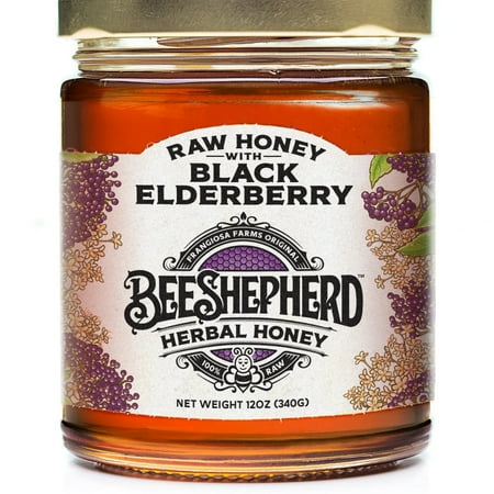 Black Elderberry Infused Honey, Bee Shepherd Brand, 12oz Glass Jar, Gluten-Free