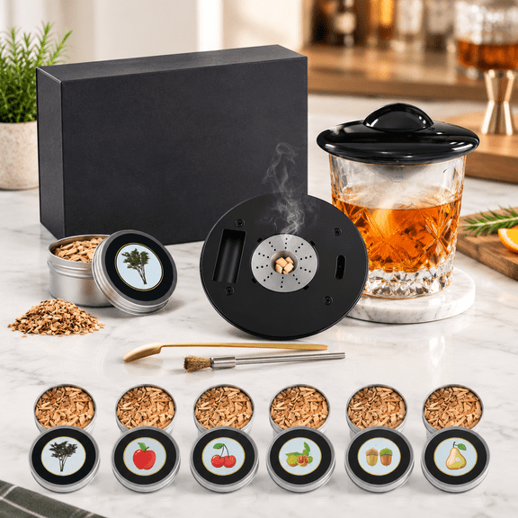 Black Electric Cocktail & Drink Kit with 6 Wood Chip Flavors