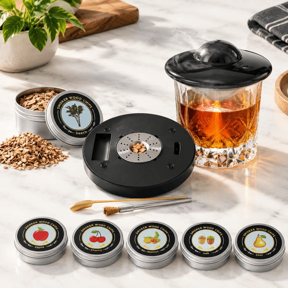Black Electric Cocktail and Drink Kit with 6 Wood Chip Flavors