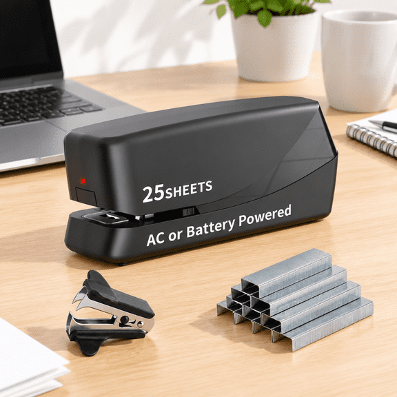 Black Electric Desktop Stapler, Heavy Duty 25-Sheet Capacity for Home and Office Use