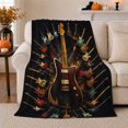 thumbnail image 1 of Black Electric Guitar with Circular Instrument Halo, Bold Retro Music Motif for Guitar Lovers, Father's Day Gift, Soft Flannel Blanket for Game Room and Office, Retro Home Decor, 1 of 9