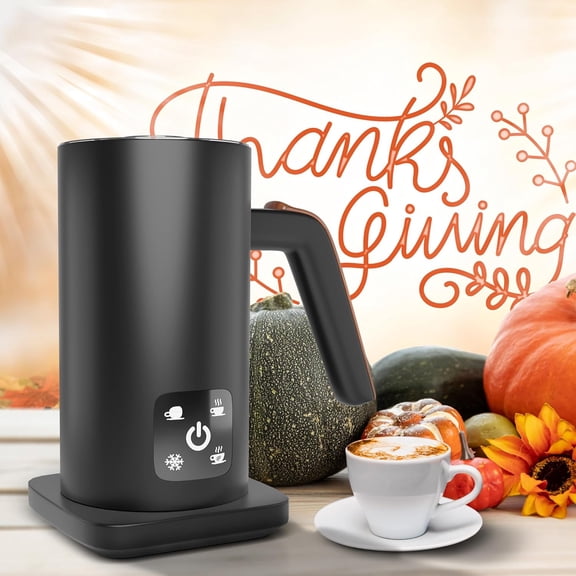 Black Electric Milk Frother and Steamer 11.8oz. Warm and Cold Foam Maker for Coffee. Functional 4-in-1 Automatic Milk Steamer and Frother for Latte, Hot Chocolate, Heating Baby Formula
