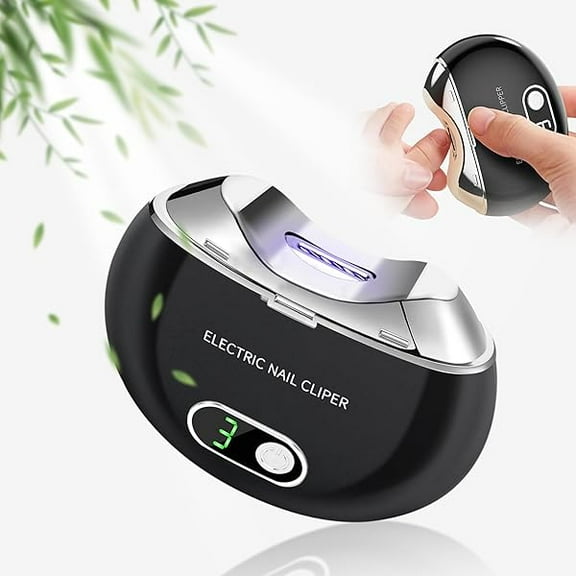 Black Electric Nail Clipper, Electric Toenail Clipper, 3-Speed Electric Nail Trimmer with LCD Digital Display, USB Rechargeable Safety Electric Nail Clippers for Kids, Adults, Elderly