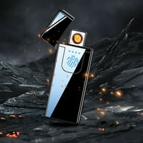 Black Electronic Plasma Lighter With Fingerprint Sensor And Usb Rechargeable Design Windproof And Flameless For Easy Ignition Compact And Modern