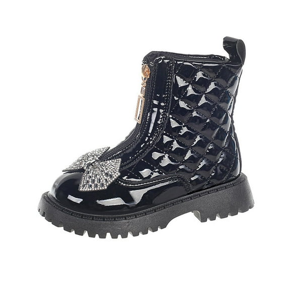 Black Elegant Girls Boots With Sparkly Bow And Comfortable Insole, Ideal For School And Events, Offering A Stylish Look And Supportive Fit