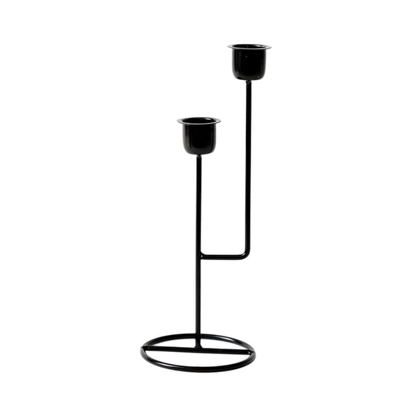 Black Iron Candlestick Holder Double Candle Design With Wide Base For Home Dining Table Decor