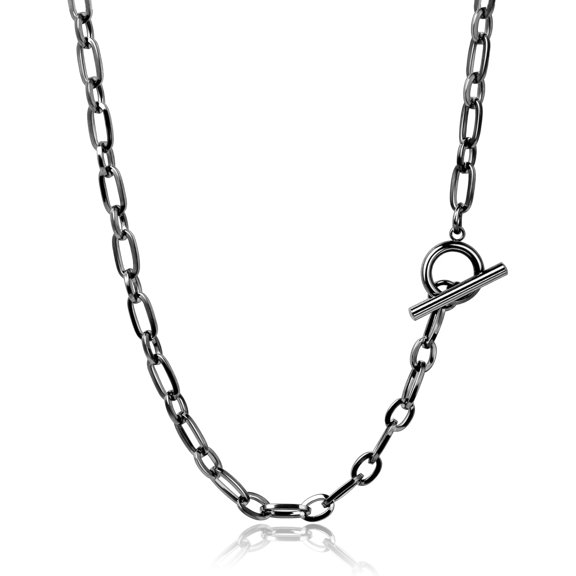 Black Elegant Paperclip Chain Necklace for Women Gunmetal Paperclip Link Chain Necklace for Women 18 Inches[u261]