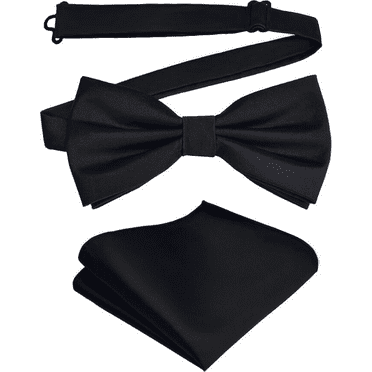 Black Elegant Solid Color Men’s Bow Tie Set – Perfect for Weddings, Business, Parties, and Events – Includes Matching Pocket Square