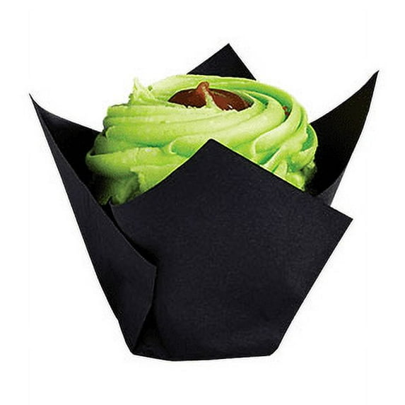 Black Elegant Tulip Cupcake Liner Cups -24Pack (small)