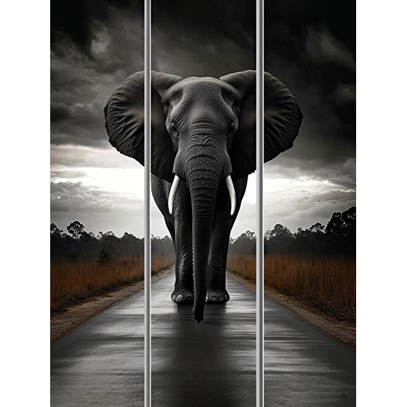 Black Elephant Decorative Painting/Canvas Art Perfect for Living Room Powerful Animal Wall Art