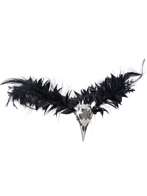 Black Elf Flower Crown - Gothic Raven Skull Headpiece Witch Headband Dark Fairy Circlet for Witch Aesthetic Halloween Cosplay Renaissance Accessory Women Goth Wedding Photo Shoot