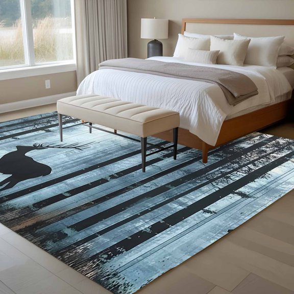 Black Elk 6x9 Rug for Dining Room Table and Chair Setup, Sunlight Forest Animal Bird Nature Scenery Low Pile Washable Non Slip Rectangle Area Rug