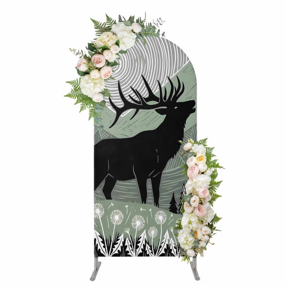 Black Elk Arch Backdrop Cover 5FT, Farm Animals Mountains Forest Wilderness Spandex Fitted Stretchy Arch Stand Covers, Round Top Chiara Backdrop Cover for Wedding Party Birthday Baby Shower