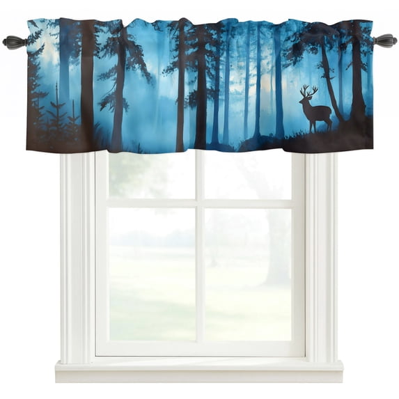 Black Elk Forest Blue Valances for Windows Farmhouse Kitchen Curtains ...