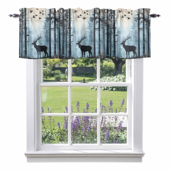 Black Elk Valances for Windows Sunlight Forest Animal Bird Nature Scenery Rod Pocket Cafe Window Treatments Valance Curtains for Kitchen Bathroom Laundry Basement Windows 42"x12"