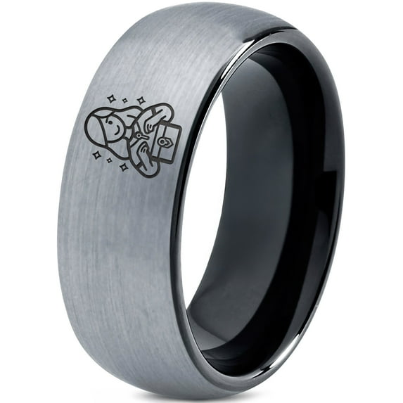 Men Wedding Ring Black Tungsten Valentine Gift Gamer Patterns Gifts for Bride 13th Anniversary