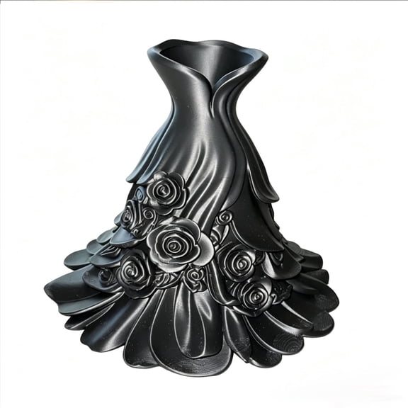 Black Embossed Rose Resin Vase Curved Floral Vessel For Home Kitchen Wedding Table Centerpiece Decor