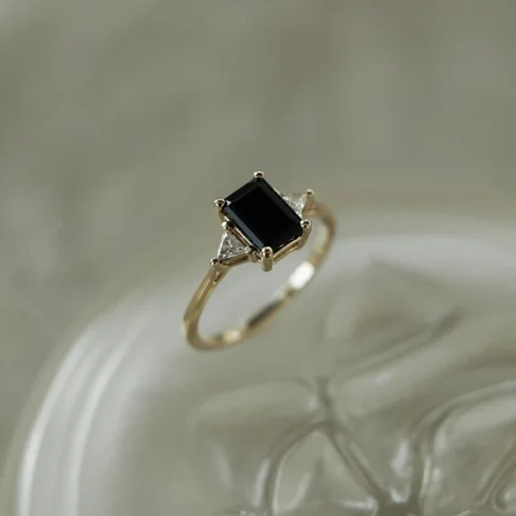 Black Emerald Ring 10k Solid Gold Engagement Bridal Ring Moissanite 1.50 CT Forever One Her Birthday Gift