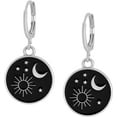 thumbnail image 1 of Black Enamel Celestial Star Sun Moon Dangle Drop Earrings, Vintage Statement Jewelry Gift for Women, 1 of 14