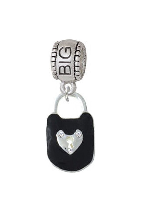 Black Enamel Lock with Clear Crystals - Big Sister Charm Bead