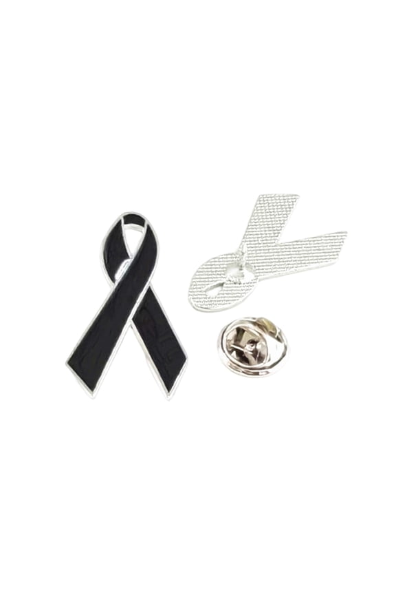 Black Enamel Ribbon Brooch Pin Badges Bulk, Melanoma Skin Cancer Awareness Pins Black Ribbon Pins for Funeral Memorial Loss Support, Memorial Gift