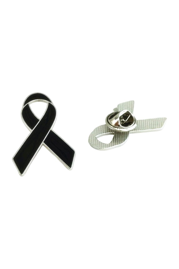 Black Enamel Ribbon Brooch Pin Badges Bulk, Melanoma Skin Cancer Awareness Pins Black Ribbon Pins for Funeral Memorial Loss Support, Memorial Gift