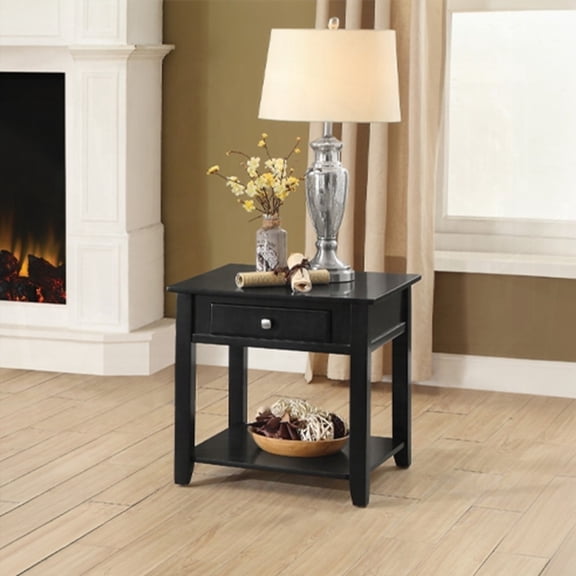 Black End Table with Bottom Shelf for Ample Storage