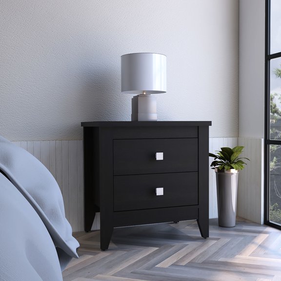 Black End Table with Four Legs | Bedroom or Living Room Function | Ample Storage in Small Size