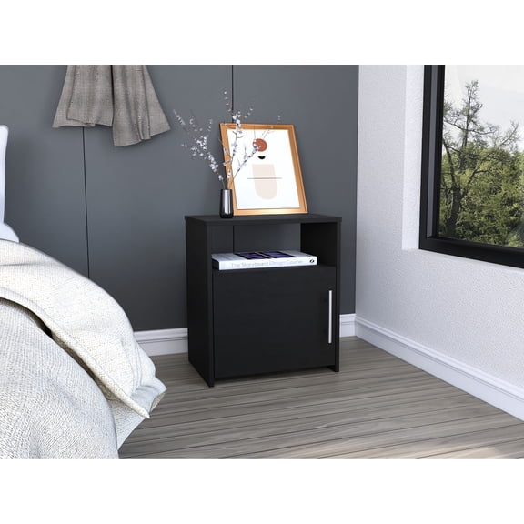 Black End Table with Metal Handle / Space-Saving Solution for Any Room