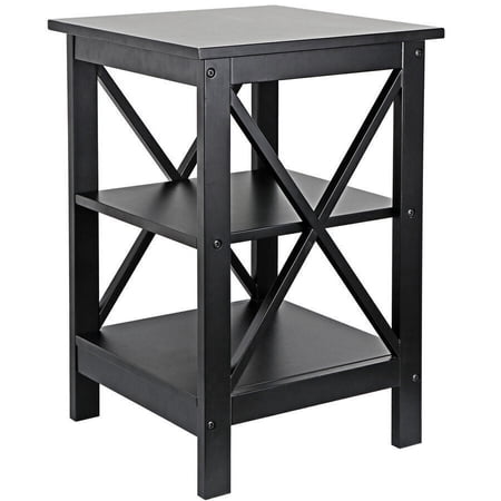 Black End Table with Storage Shelf, Stylish and Functional Sofa Side Stand