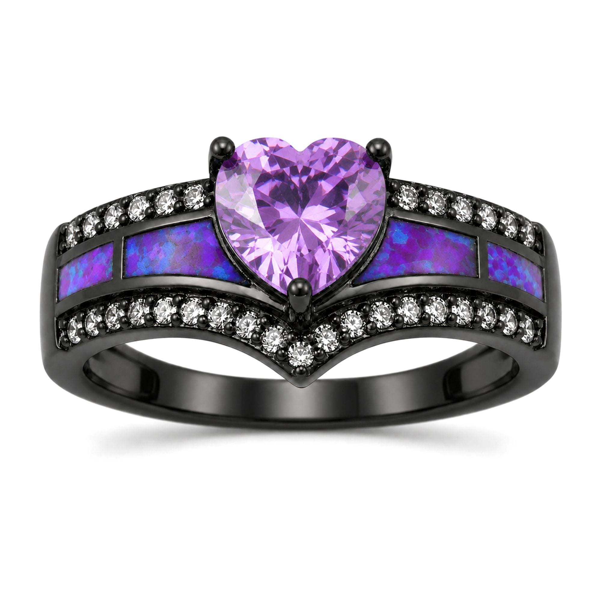 Black Engagement Ring for Women Mystic Topaz CZ Heart Promise Ring  Gift for Her Ginger Lyne