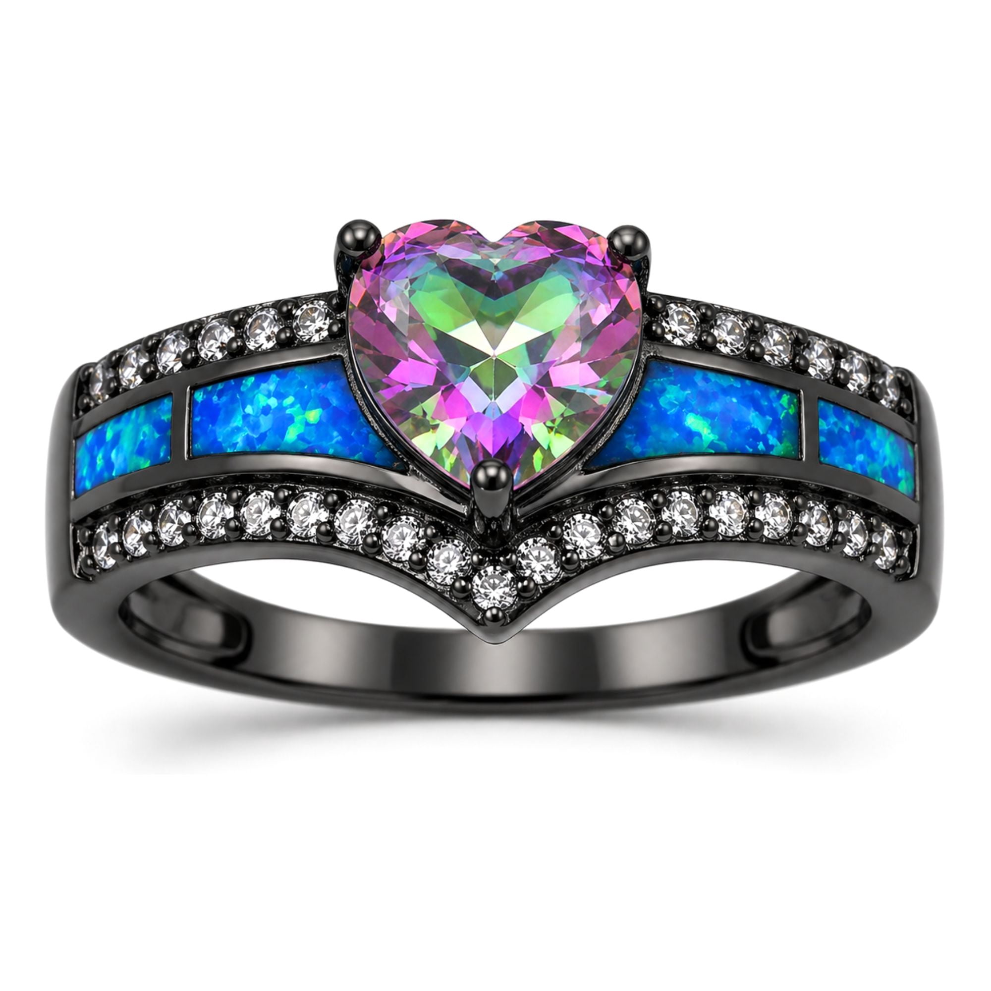 Black Engagement Ring for Women Mystic Topaz CZ Heart Promise Ring  Gift for Her Ginger Lyne