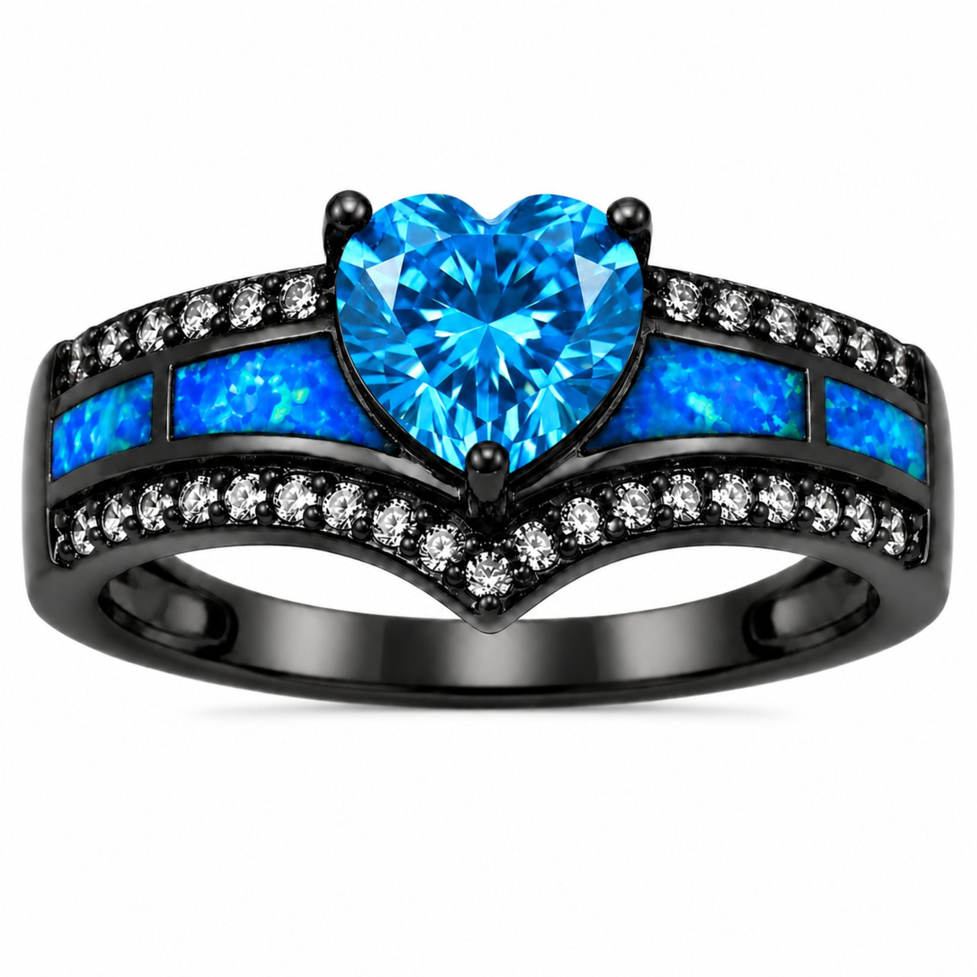 Black Engagement Ring for Women Mystic Topaz CZ Heart Promise Ring  Gift for Her Ginger Lyne