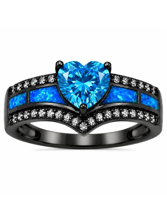 Black Engagement Ring for Women Mystic Topaz CZ Heart Promise Ring Gift for Her Ginger Lyne
