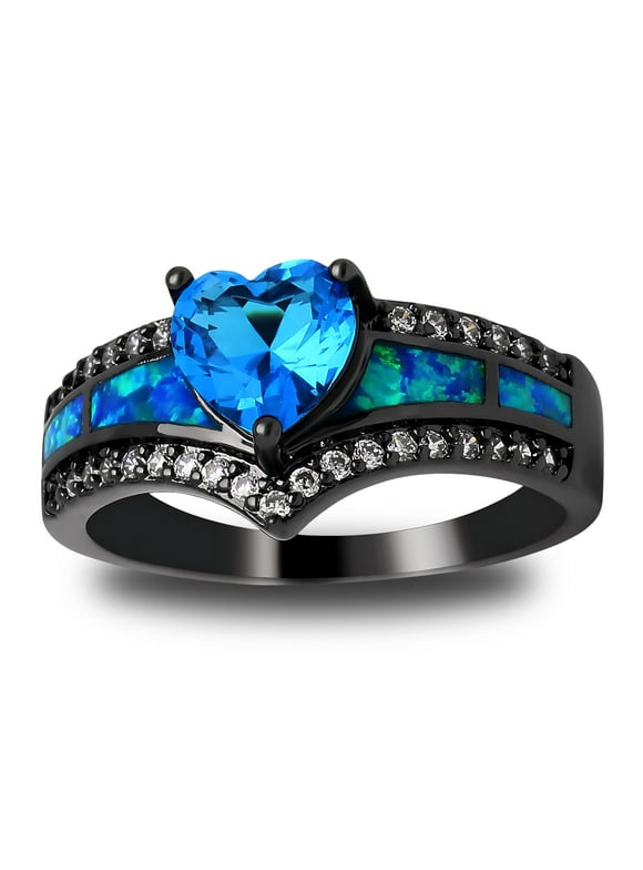 Black Engagement Ring for Women Mystic Topaz CZ Heart Promise Ring  Gift for Her Ginger Lyne
