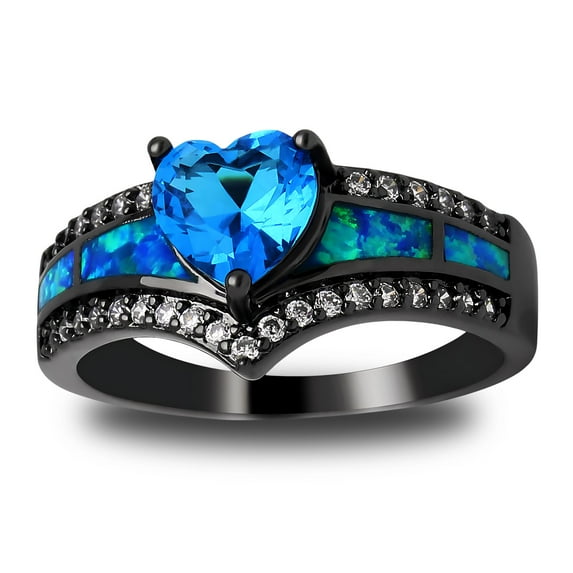 Black Engagement Ring for Women Mystic Topaz CZ Heart Promise Ring Gift for Her Ginger Lyne