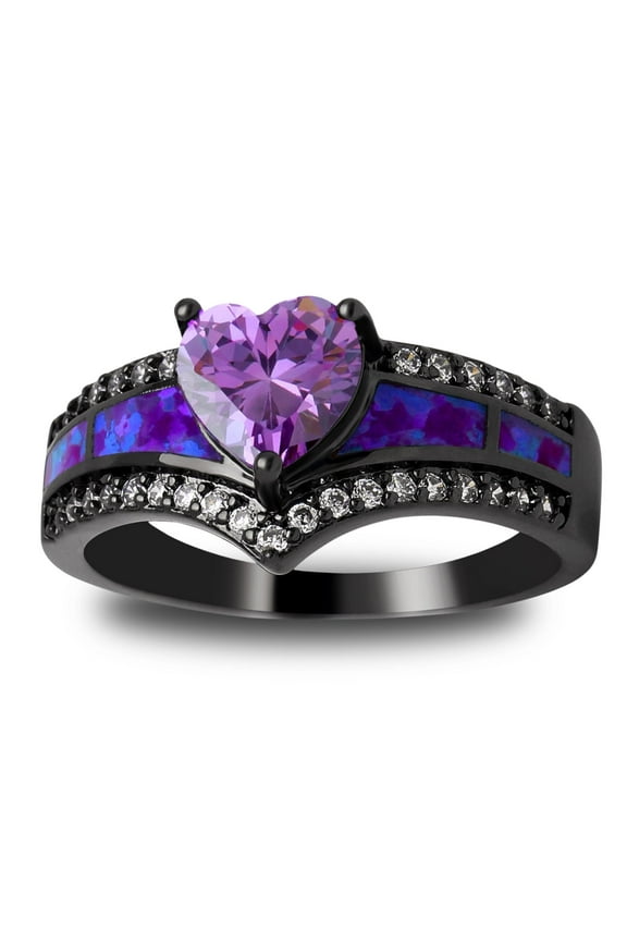Black Engagement Ring for Women Mystic Topaz CZ Heart Promise Ring  Gift for Her Ginger Lyne