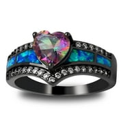 Black Engagement Ring for Women Mystic Topaz CZ Heart Promise Ring  Gift for Her Ginger Lyne