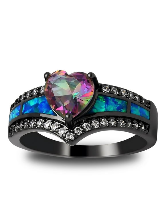 Black Engagement Ring for Women Mystic Topaz CZ Heart Promise Ring  Gift for Her Ginger Lyne