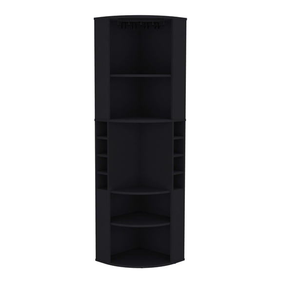 Black Engineered Bar Unit - Elevated Stemware Holder - Living Room Decoration - Quick Assembly