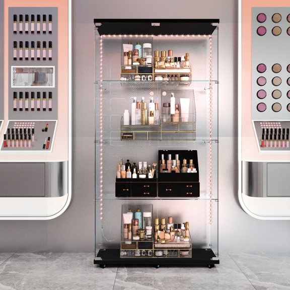 Black Engineered Hardwood Cabinet - LED Strip with Rhythm Dance - Bedroom and Living Room - Safe & Mobile Display