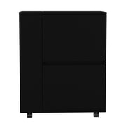 Black Engineered Wood Bar Cart with Storage Cabinets / Versatile Living Room Use, Four - wheel Mobility