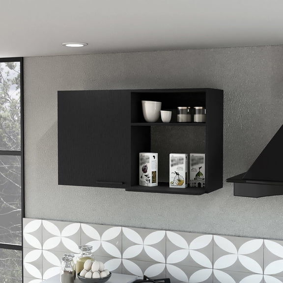 Black Engineered Wood - Stackable Wall Mounted - For Small Kitchens - Keep Kitchen Supplies Neat