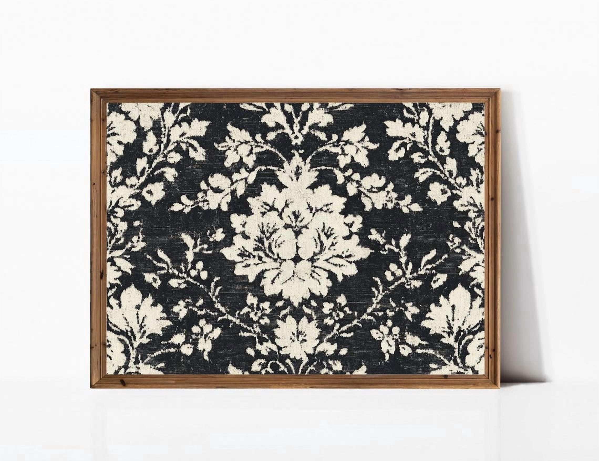 English Decor Pattern Black English Country Botanical Pattern Wall Art Print, Vintage ...