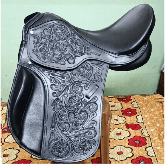 Black English Dressage Style Combination Genuine High Quality Leather Full Cow Indium Softie English Horse Saddle