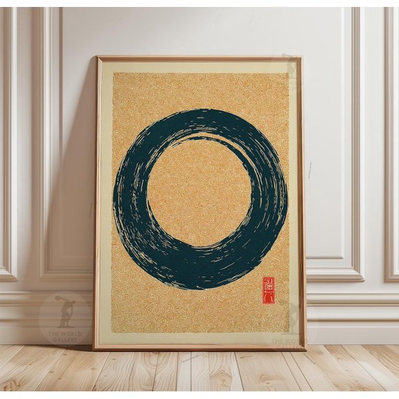 Black Enso Circle Zen Abstract Japanese Minimal Brushstroke Poster, Stylish Modern Design Theme For Home, Office And Gallery Wall Decor