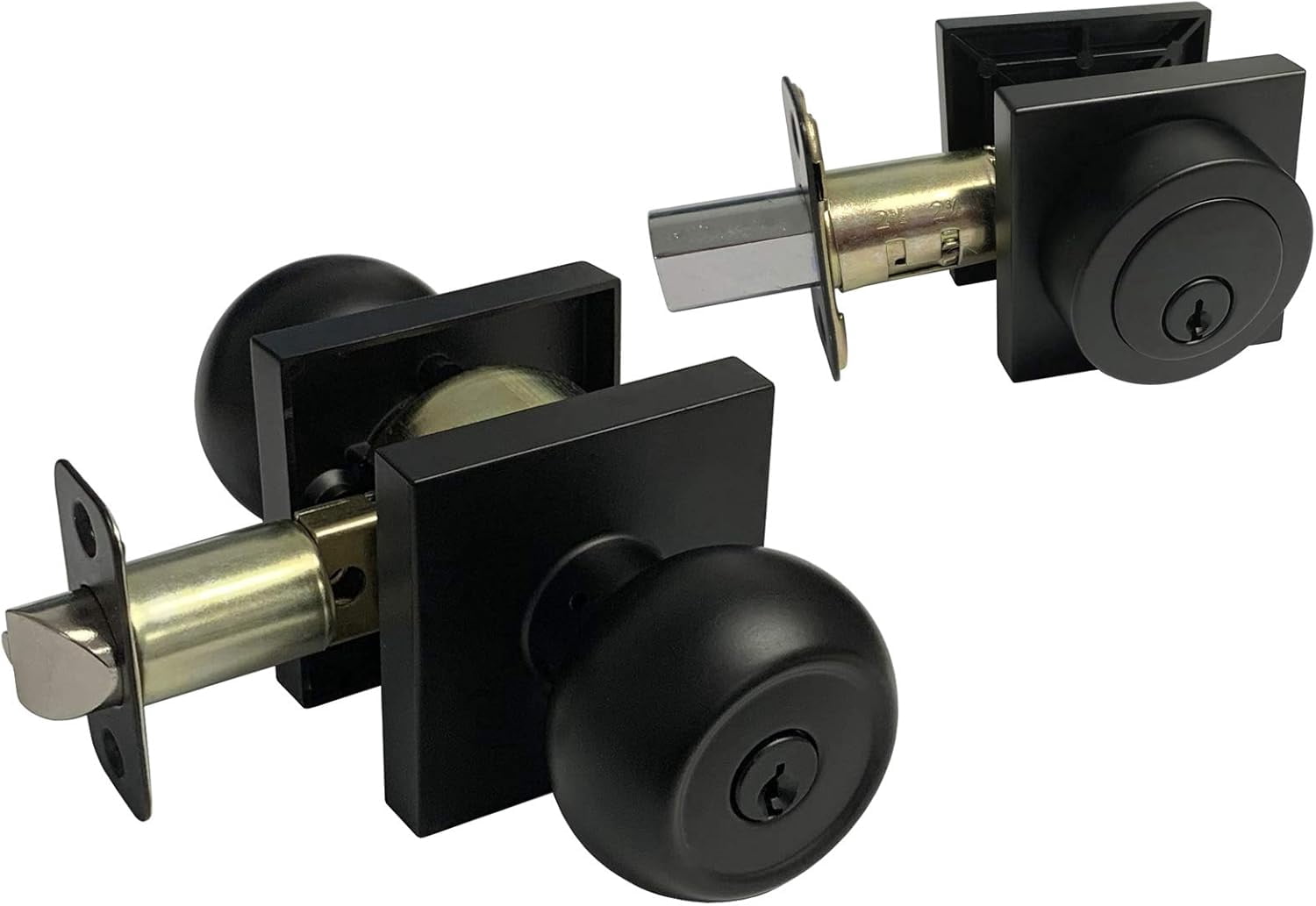 Dark Oil Rubbed Bronze Entry Door Knob & Deadbolt Combo Set - Keyed Alike, Adjustable Backset